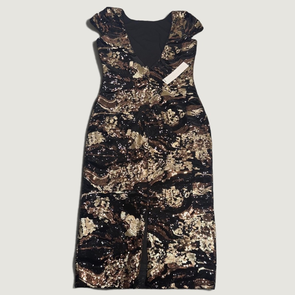 Dress the Population Sequin Sheath Dress Womens Small Black Gold New
